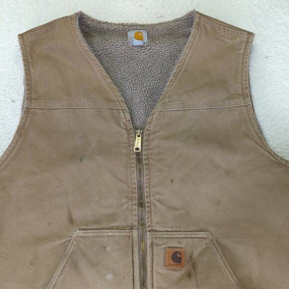 Carhartt Sherpa Lined Sandstone Rugged Canvas Vest V26 FRB Men's Size 2XL Tall - Picture 3 of 9